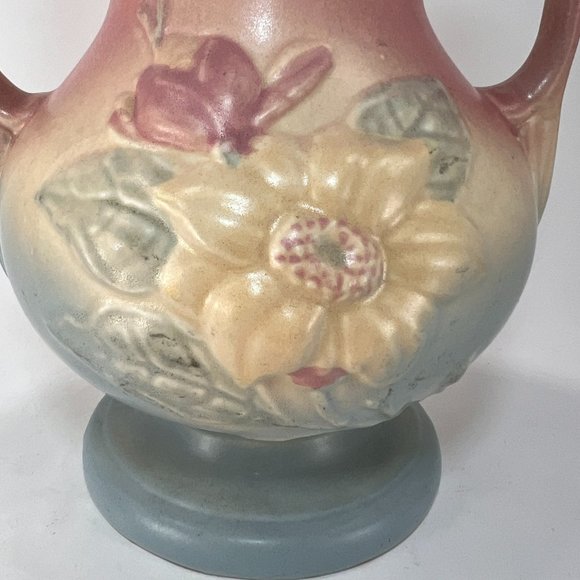 Vtg Hull Art Vase Magnolia Double Handle Ceramic Multicolor Pastel Matte 40s - Picture 10 of 16
